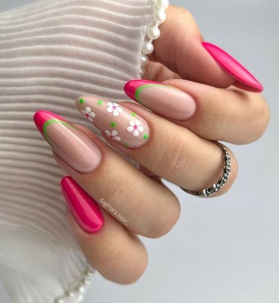 Spring Almond Nails Designs   Flower Nails Almond Nails Designs Almond Nails French Nails Nail Art Designs Spring Nails