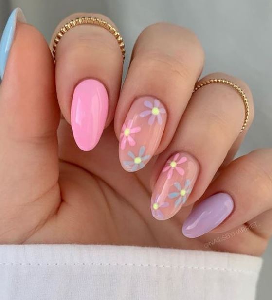 Spring Almond Nails Designs   Spring Acrylic  Pastel  Designs Nail Designs Floral  Round  Flower