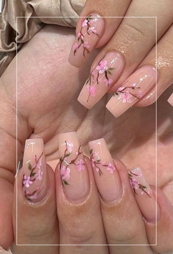 Spring Nail   Cherry Blossom Nails Cherry Blossom Nails Art Flower Nails Flower Nail Art Pink Flower Nails Cherry Blossom Nails Design