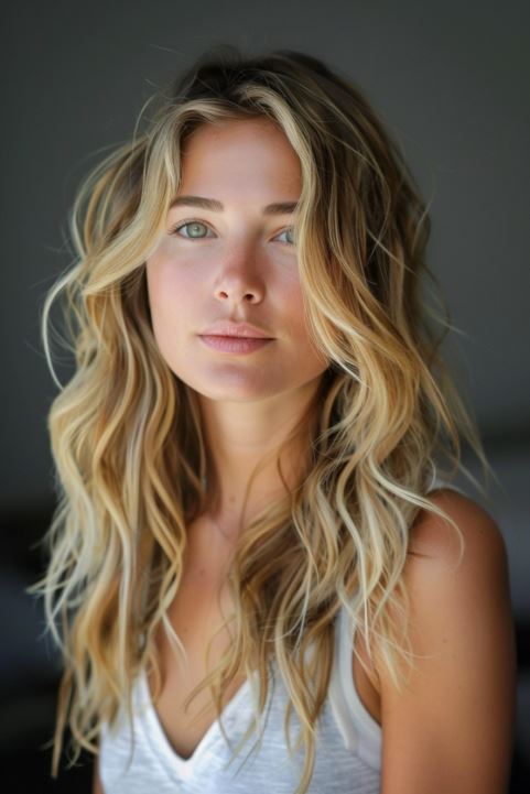 Sun Kissed California Blonde Highlights On Tousled Waves