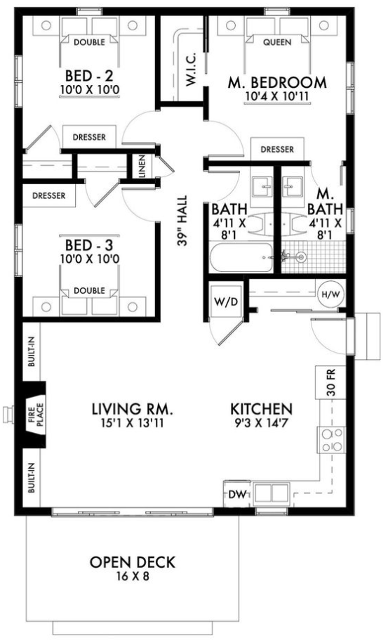 3 Bedroom Home Floor Plans   967 Sf 90 M2 3 Bedroom 2 Bath Minimalist House Plan Pdfs & Cad Files Small House Floor Plans Guest House Plans House Plans 3 Bedroom House Plans Tiny House Plans