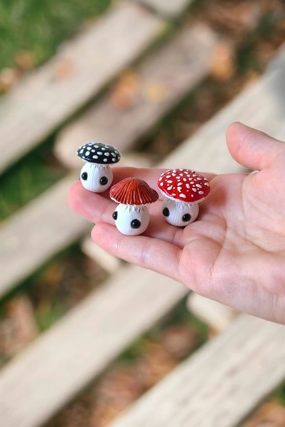 Small Clay Projects   Sculpted Mushroom Figurines Made With Polymer Clay Polymer Clay Crafts Clay Crafts Air Dry Clay Crafts Polymer Clay Creations Polymer Clay Diy Polymer Clay