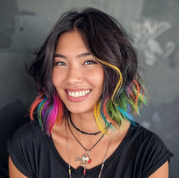 Bixie Haircut   Bixie Cut With Pastel Rainbow Underlights