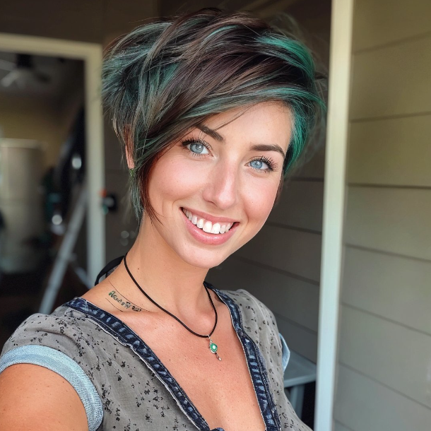 Bixie Haircut   Tapered Bixie With Teal Accents