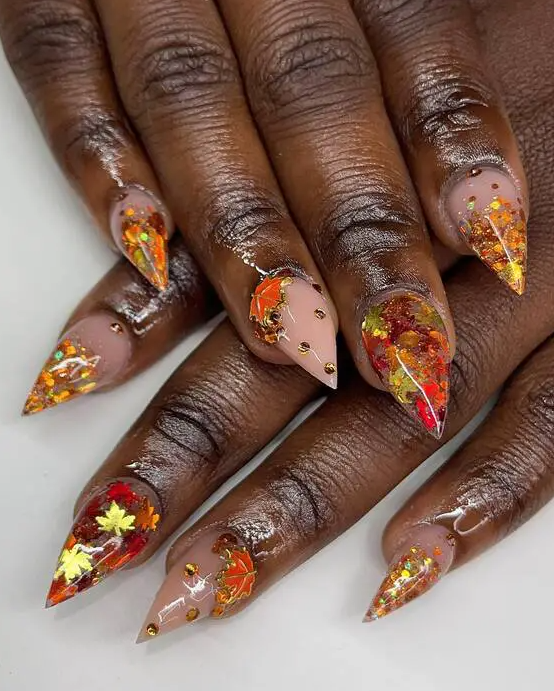 Autumn Leaf Nail Art   Fiery Autumn Encapsulation