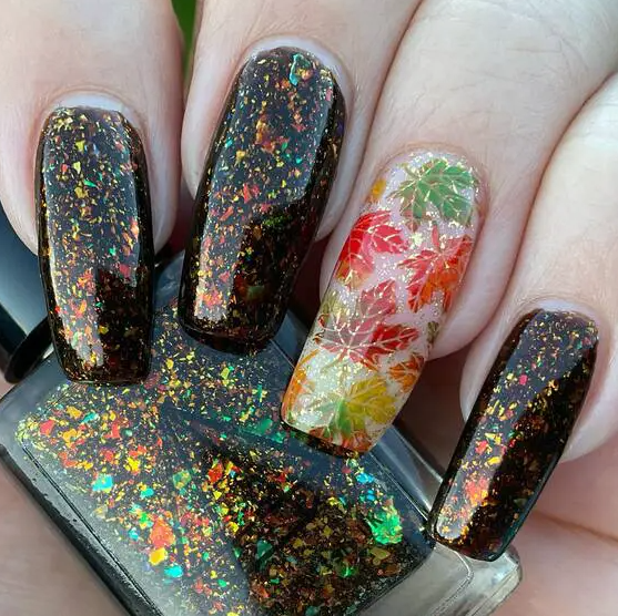 Autumn Leaf Nail Art   Nighttime Sparkle With Autumn Leaves