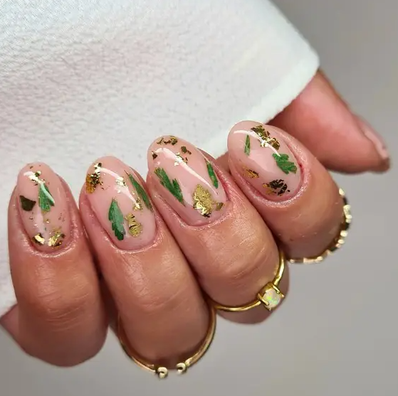 Autumn Leaf Nail Art   Pink Elegance With Gold Leaf Accents