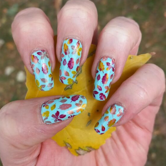 Autumn Leaf Nail Art   Playful Autumn Leaves On Turquoise