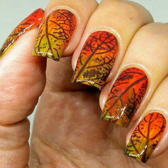 Autumn Leaf Nail Art   Realistic Leaf Patterns In Bold Colors