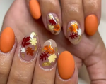 Autumn Leaf Nail Art   Vibrant Orange And Transparent Fall