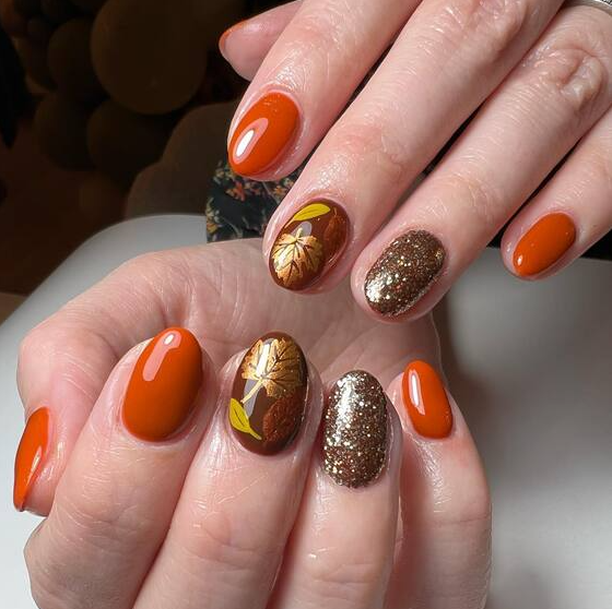 Autumn Leaf Nail Art   Warm Autumn Tones With Golden