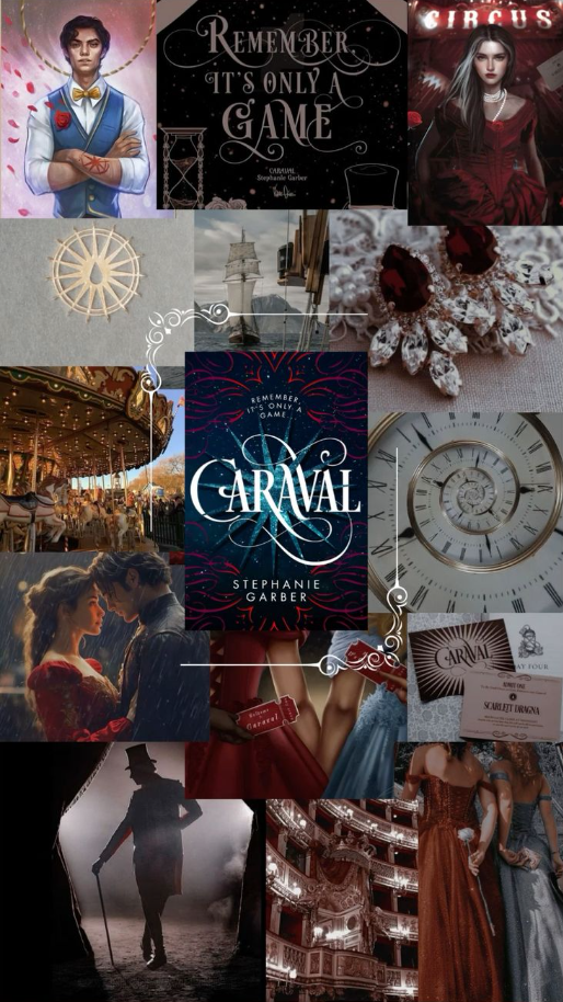 Caraval   Caraval Caraval Series Aesthetic Board Caraval Book Romantic Books Fantasy Books Collage Book Book Instagram Book Characters