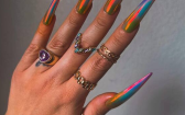 Fall Nail Trends   Vibrant Neon Rainbow Stiletto Nails