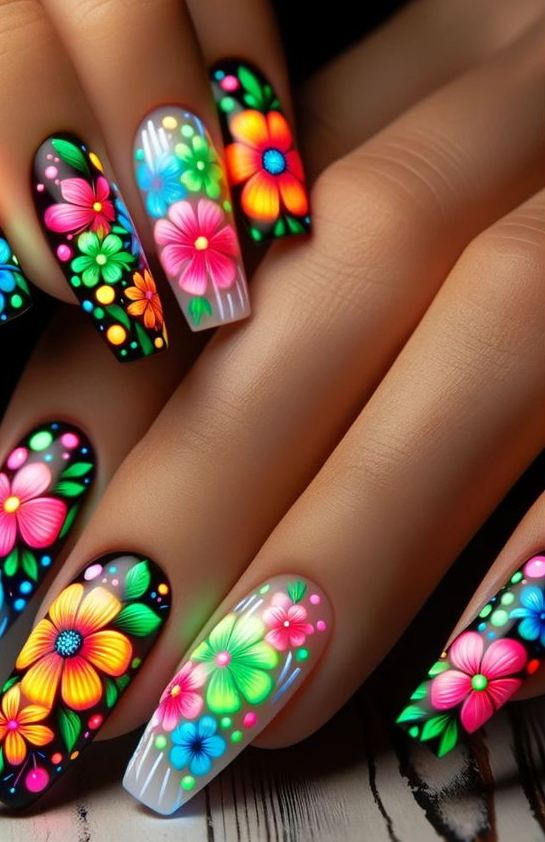 Nails Flower   Beach Nails Dive Into Ocean Floral Nail Art Fancy Nails Designs Art Deco Nails Floral Nail Designs Floral Nails Pretty Nails