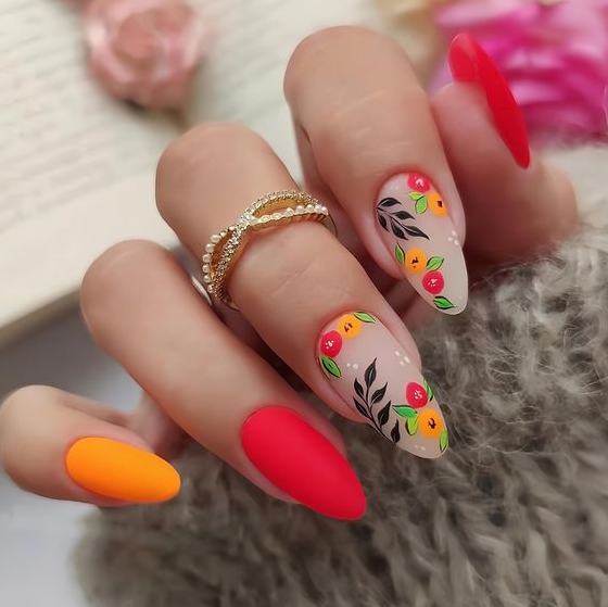 Nails Flower   Flower Press On Nails Medium Floral Nails Gel Nails Nail Colors Nail Designs Stylish Nails False Nails