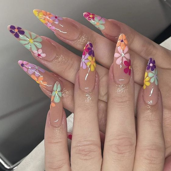 Nails Flower   Long Stiletto Press On Nails Almond False Nails Stiletto Nails Fake Nails Long Flower Nails Summer Nails Nail Art