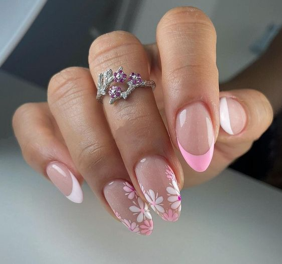 Nails Flower   Pink And White Lace Flower Nail Design French Nails Spring Nails Summer Nails Pink Nails Gel Nails