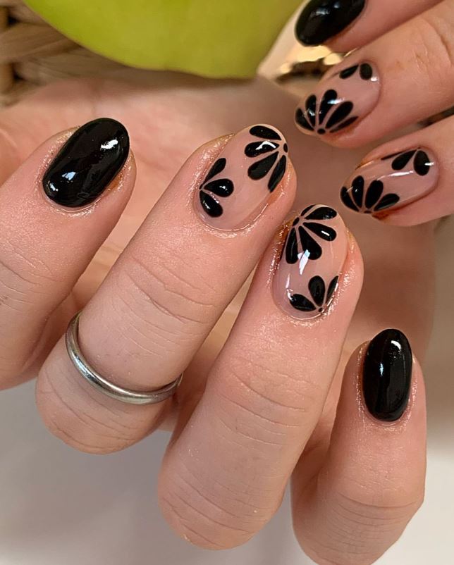 Black Floral Overlay Nails