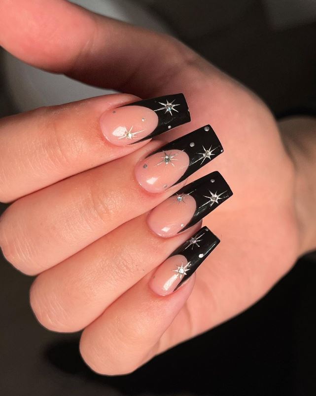 Black French Tips With Stars