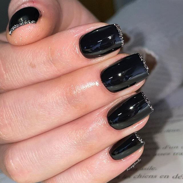 Black Nails With Glitter Tips