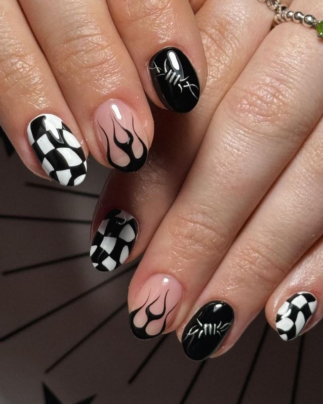 Black And White Checkerboard Nails