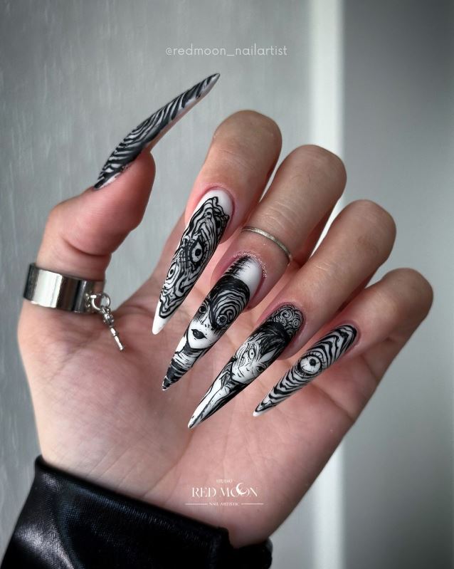 Black And White Optical Illusion Nails