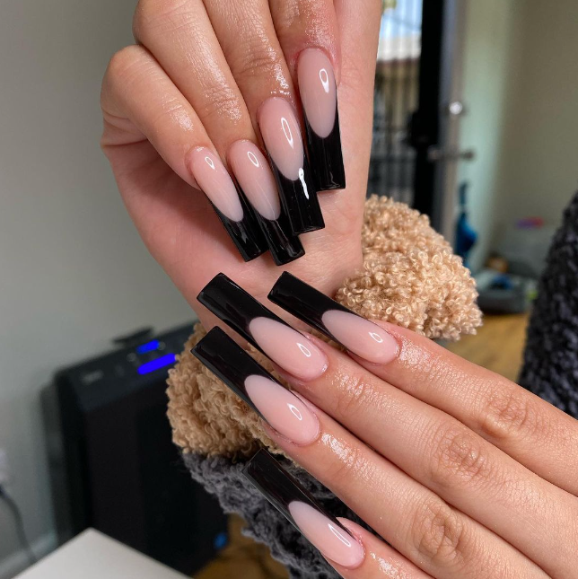 Bold Black And Nude Nails