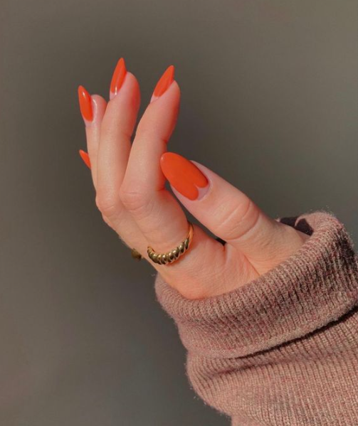 Bright Orange Almond Nails