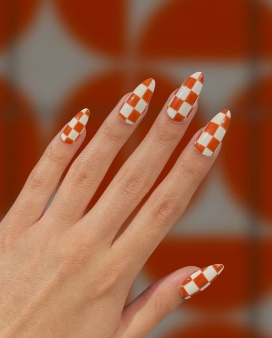 Burnt Sienna Checkers Checkered Nails Nail Length Nail Shape Flag Nails Hair And Nails Nails