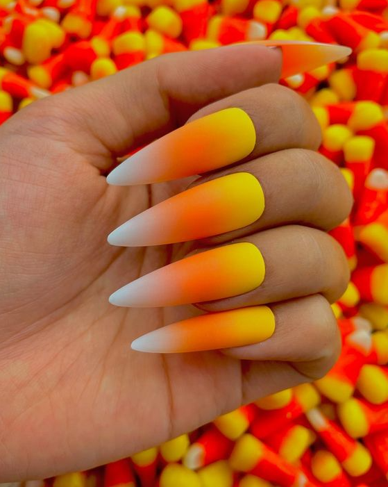 Candy Corn October Nails Ideas Trendy Fall Nails Baddie Nails Candy Corn Nails Halloween Nails October Nails Candy Corn Nails Pink Halloween