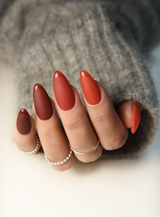 Classy Autumn Fall Nails Almond Shape Inspiration Fall Acrylic Nails Matte Nails Almond Nails Fall Gel Nails Autumn Nails Fashion Nails