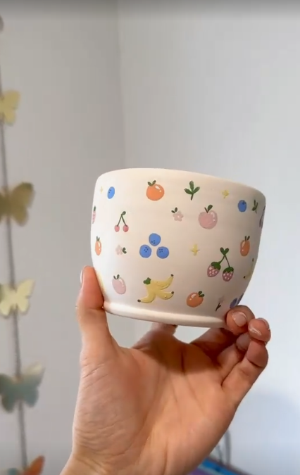 Cutie Fruit Mug  Handpainted Handpainted Mug Fruit Art With Underglaze Diy Pottery Painting Pottery Mugs Hand Painted Pottery Ceramic Pottery Pottery Painting Diy Pottery