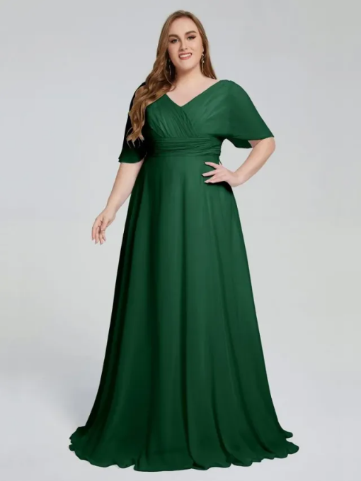 Elegant Short Sleeves Plus Size Bridesmaid Dresses