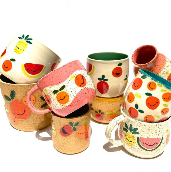 Fruit Friends Diy Pottery Painting Hand Painted Pottery Pottery Designs Pottery Painting Designs Pottery Painting Diy Pottery