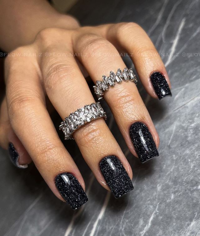 Glittery Black Nails