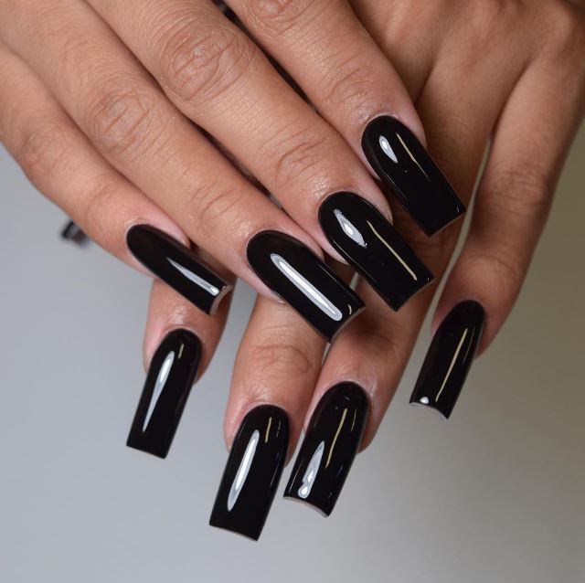 Glossy Black Coffin Nails