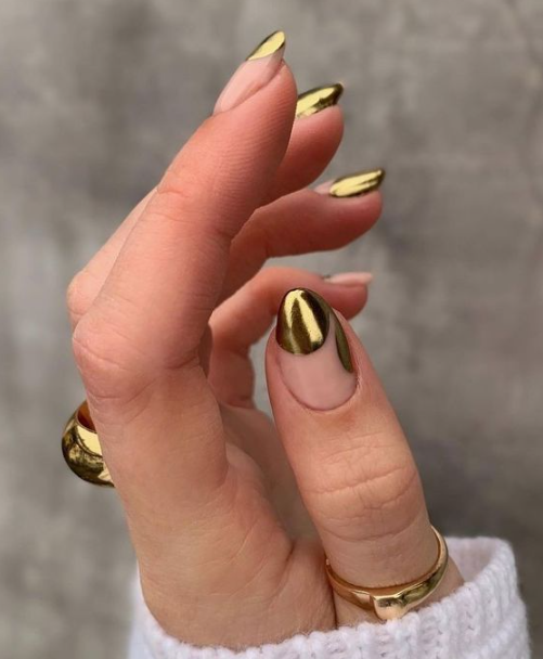 Gold Chrome Almond Nails