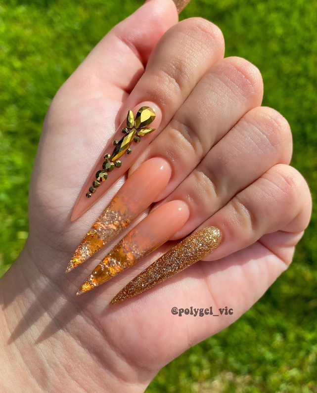 Golden Stiletto Nails