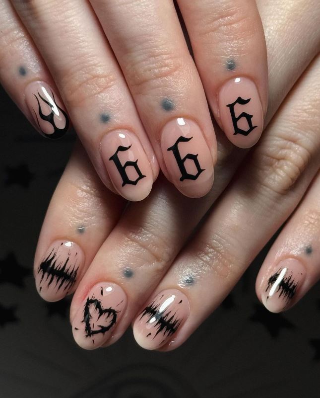 Gothic Black And Nude Nails