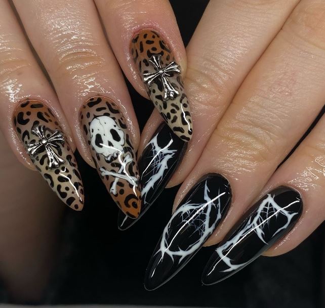 Leopard Print And Skull Nails