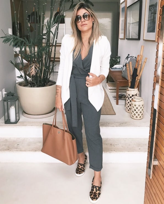 Looks Femininos Estilosos Trabalho Inverno   Jumpsuit And Blazer