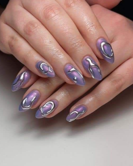 Metallic Purple Swirl Nails