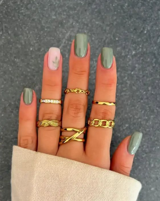 Must Try Short Fall Nail Designs For 2024 Nail Colors Green Nails Gel Nails Nail Designs Olive Nails Acrylic Nails