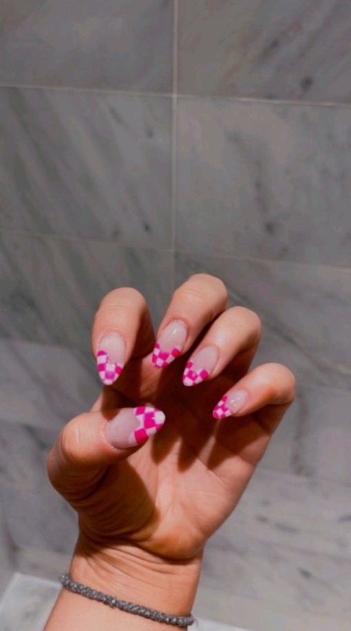 Nail Art Short Nails Stylish Nails Fake Nails Designs Lilac Nails Checkered Nails White Nails