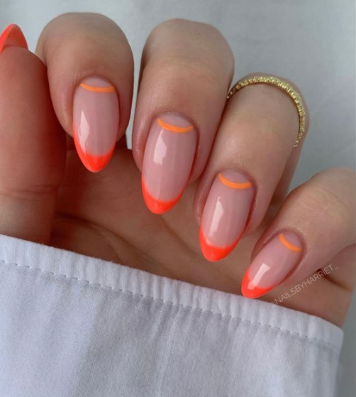 Neon Orange French Tips With Nude Base