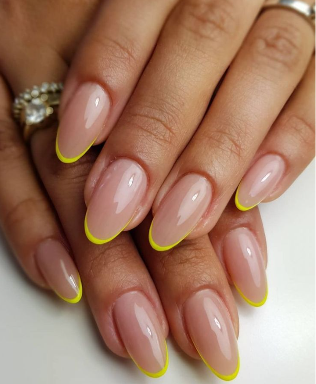 Neon Yellow French Tips With Nude Base