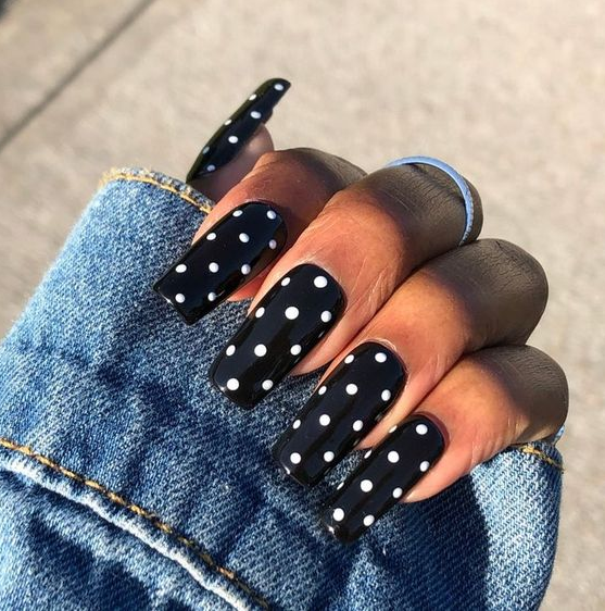 Polka Dot Nails Dot Nail Designs Dots Nails Polka Dot Nails Polka Dot Nail Art Black Acrylic Nails Nail Designs