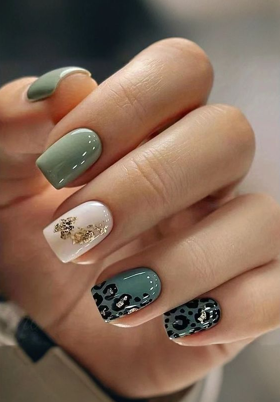 Pretty Pink French Inspired Nail Art Decals Blackish Green Fashion Foil Detail Nail Sticker Set Gel Nails Green Nails Stylish Nails Nail Designs Nail Art Leopard Nails