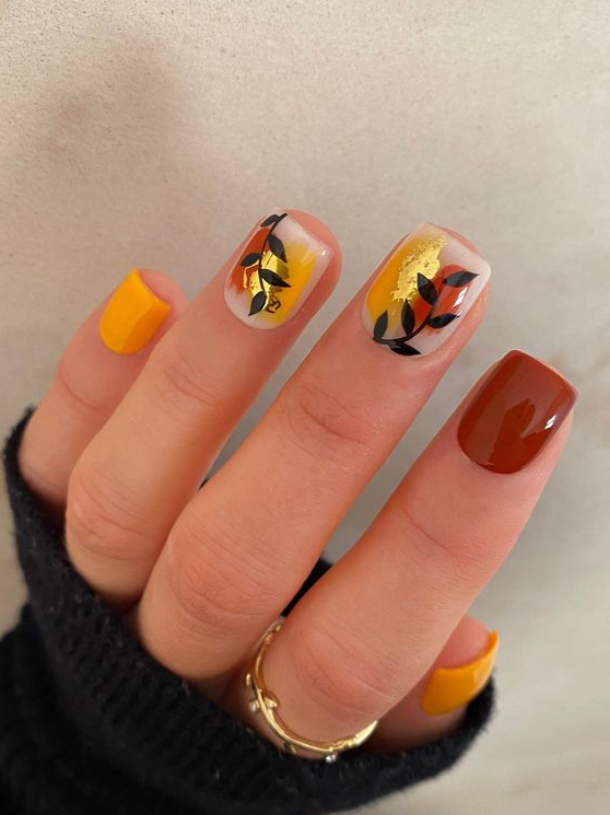 Pumpkin Spice Leaf Custom Press On Nails Autumn False Nails Fall Burnt Orange Stick On Nails Square Nails Thanksgiving Nails Short Acrylic Nails Gel Nails Autumn Nails Nails Inspiration