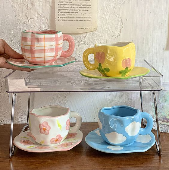 Retro Handpainted Cup & Saucer Set Pottery Crafts Ceramics Ideas Pottery Handmade Ceramics Pottery Painting Ceramic Cups Ceramics Pottery